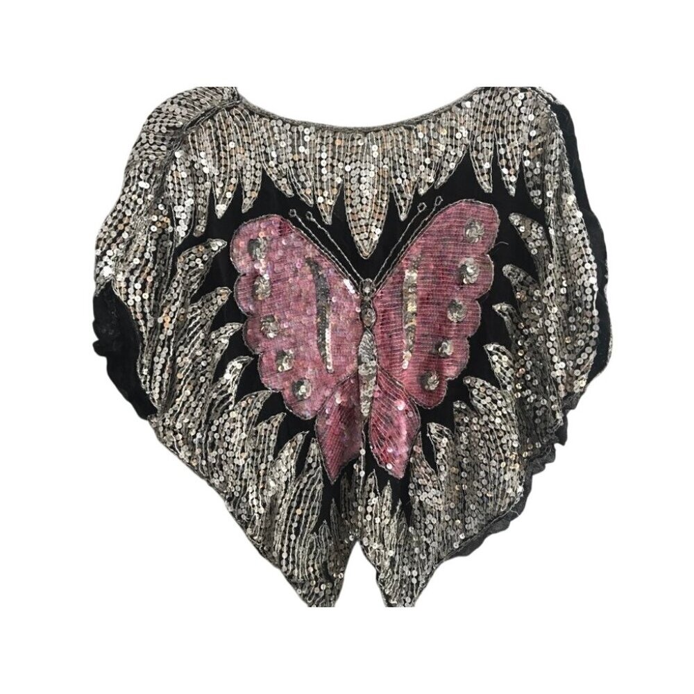 OS Fun 70's butterfly sequin poncho
